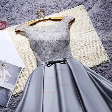 A-line Scoop Neck Satin Lace Short/Mini Sashes / Ribbons Lace-up Sweet Prom Dresses #Favs020103476