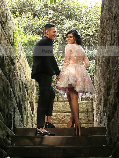 Exclusive A-line Square Neckline Tulle Short/Mini Appliques Lace Long Sleeve Prom Dresses #Favs020103486