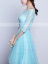 Pretty A-line Scoop Neck Lace Tulle Short/Mini Beading 1/2 Sleeve Prom Dresses #Favs020102871