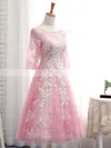 Pretty A-line Scoop Neck Tulle Tea-length Appliques Lace 3/4 Sleeve Prom Dresses #Favs020103006