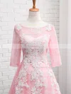 Pretty A-line Scoop Neck Tulle Tea-length Appliques Lace 3/4 Sleeve Prom Dresses #Favs020103006