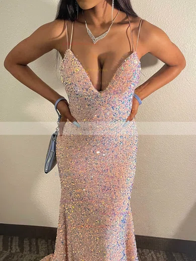 Trumpet/Mermaid V-neck Sequined Sweep Train Prom Dresses #Favs020111806