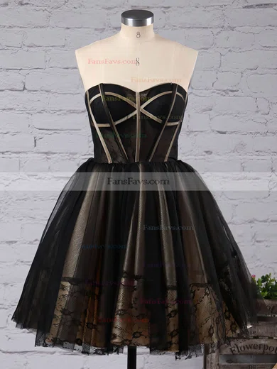 Princess Sweetheart Tulle Short/Mini Appliques Lace Black For Less Prom Dresses #Favs020103252