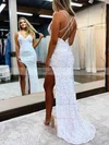 Sheath/Column V-neck Sequined Sweep Train Prom Dresses With Split Front #Favs020111812