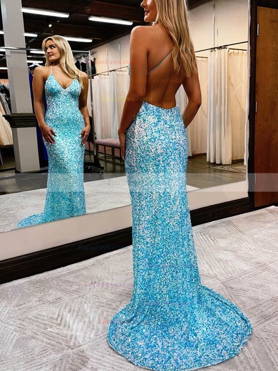 Trumpet/Mermaid V-neck Sequined Sweep Train Prom Dresses #Favs020111813