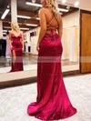 Trumpet/Mermaid V-neck Silk-like Satin Sweep Train Prom Dresses With Split Front #Favs020111814