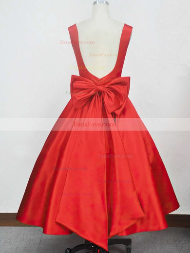 Ball Gown Square Neckline Satin Tea-length Bow Prom Dresses #Favs020104134
