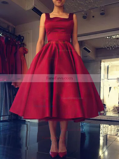Ball Gown Square Neckline Satin Tea-length Bow Prom Dresses #Favs020104134