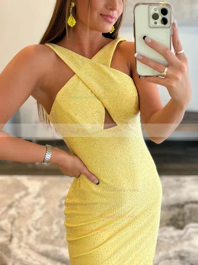 Trumpet/Mermaid V-neck Jersey Sweep Train Prom Dresses With Beading #Favs020111822