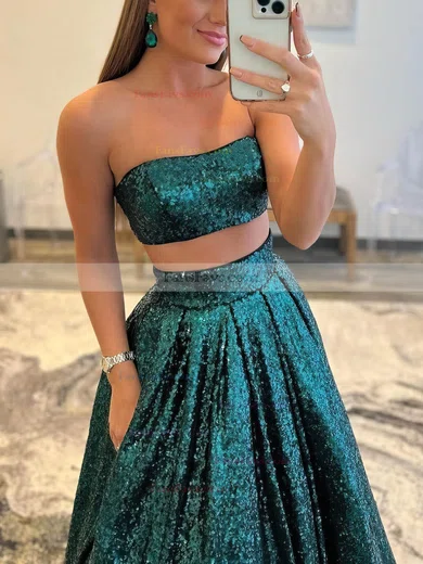 A-line Strapless Sequined Sweep Train Prom Dresses With Pockets #Favs020111838