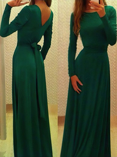 A-line Scoop Neck Silk-like Satin Floor-length Sashes / Ribbons Prom Dresses #Favs02016785