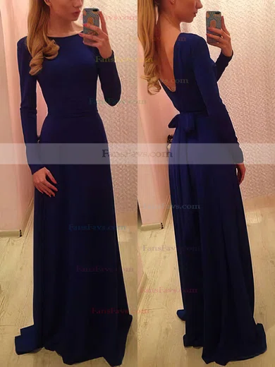 A-line Scoop Neck Silk-like Satin Floor-length Sashes / Ribbons Prom Dresses #Favs02016785