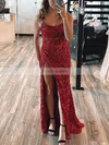 Trumpet/Mermaid Scoop Neck Sequined Sweep Train Prom Dresses With Split Front #Favs020111881