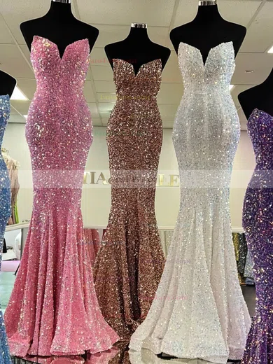 Trumpet/Mermaid V-neck Sequined Sweep Train Prom Dresses #Favs020111888