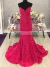 Trumpet/Mermaid V-neck Sequined Sweep Train Prom Dresses #Favs020111888