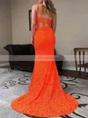 Trumpet/Mermaid V-neck Sequined Sweep Train Prom Dresses With Split Front #Favs020111896