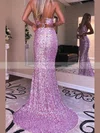 Trumpet/Mermaid V-neck Sequined Sweep Train Prom Dresses With Split Front #Favs020111896