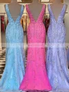 Trumpet/Mermaid V-neck Tulle Lace Sweep Train Prom Dresses With Appliques Lace #Favs020111901