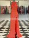 Sheath/Column V-neck Sequined Sweep Train Prom Dresses With Split Front #Favs020111906