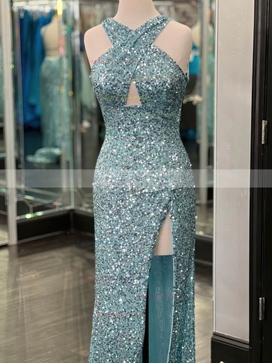 Sheath/Column V-neck Sequined Sweep Train Prom Dresses With Split Front #Favs020111927