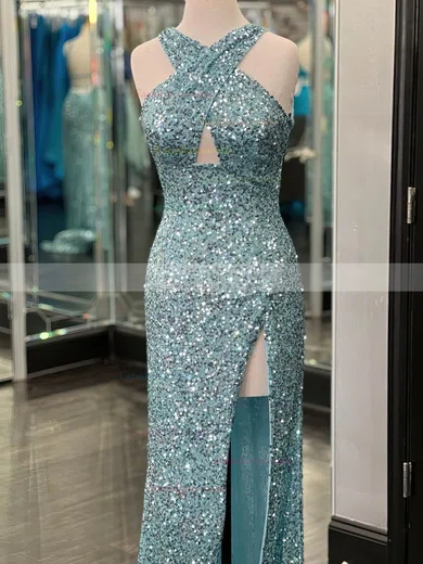 Sheath/Column V-neck Sequined Sweep Train Prom Dresses With Split Front #Favs020111927