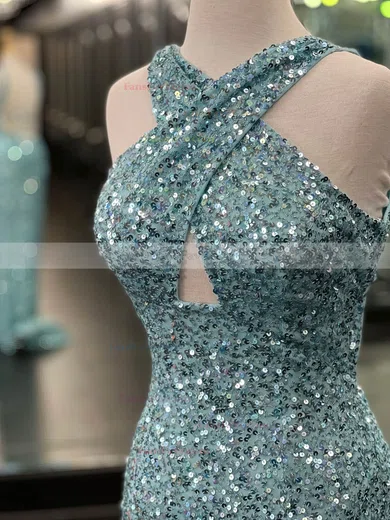 Sheath/Column V-neck Sequined Sweep Train Prom Dresses With Split Front #Favs020111927