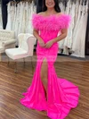 Trumpet/Mermaid Off-the-shoulder Stretch Crepe Sweep Train Prom Dresses With Feathers / Fur #Favs020111934