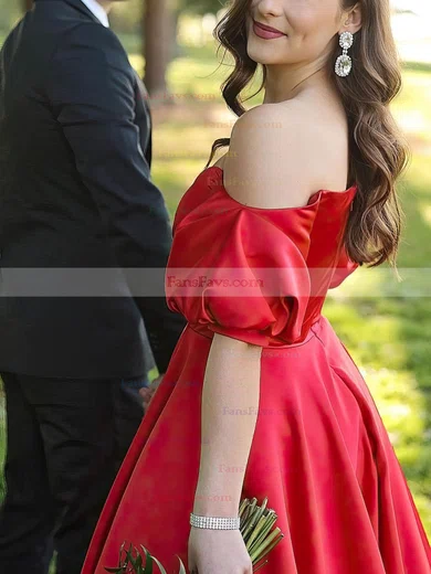 A-line Off-the-shoulder Satin Sweep Train Prom Dresses #Favs020111973