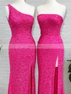 Sheath/Column One Shoulder Sequined Sweep Train Prom Dresses With Split Front #Favs020111987