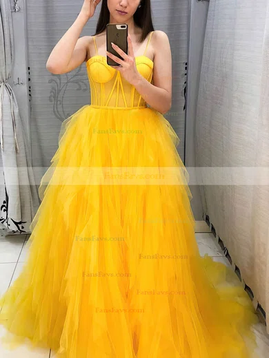 Princess Sweetheart Tulle Sweep Train Prom Dresses #Favs020112019