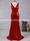 Trumpet/Mermaid V-neck Sequined Sweep Train Prom Dresses #Favs02016835