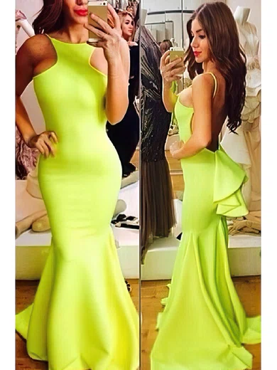 Trumpet/Mermaid Scoop Neck Stretch Crepe Sweep Train Cascading Ruffles Prom Dresses #Favs02016910