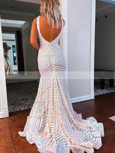 Trumpet/Mermaid V-neck Sequined Sweep Train Prom Dresses #Favs020112100