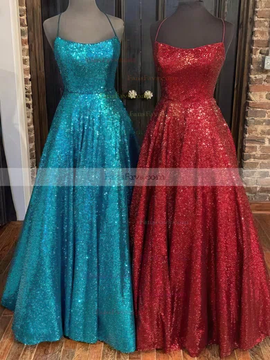 A-line Scoop Neck Sequined Floor-length Prom Dresses #Favs020112151