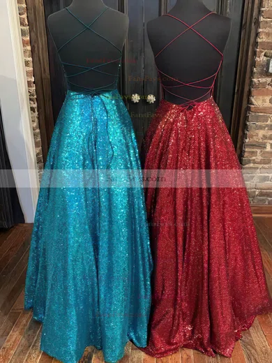 A-line Scoop Neck Sequined Floor-length Prom Dresses #Favs020112151