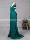 Sheath/Column V-neck Silk-like Satin Floor-length Sashes / Ribbons Prom Dresses #Favs02018713