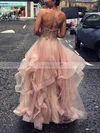 A-line Scoop Neck Tulle Floor-length Prom Dresses With Cascading Ruffles #Favs020112191