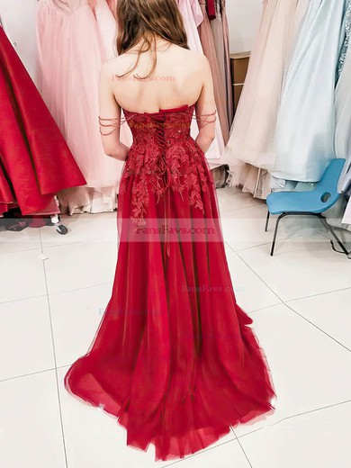 A-line Off-the-shoulder Lace Tulle Sweep Train Prom Dresses With Split Front #Favs020112216