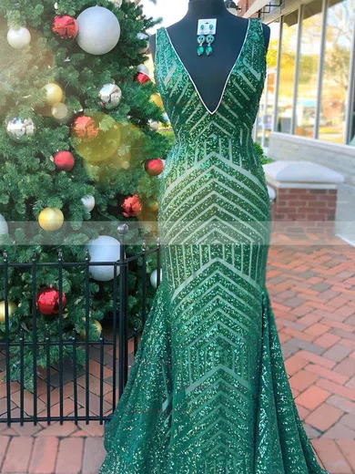 Trumpet/Mermaid V-neck Sequined Sweep Train Prom Dresses #Favs020112271