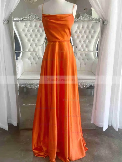 A-line Cowl Neck Silk-like Satin Sweep Train Prom Dresses With Split Front #Favs020112306