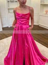 A-line Cowl Neck Silk-like Satin Sweep Train Prom Dresses With Split Front #Favs020112306