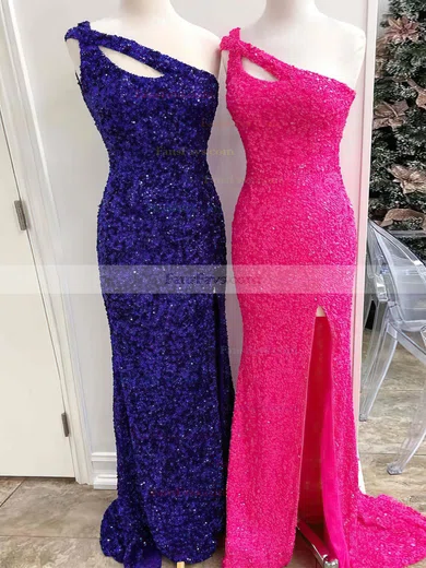 Sheath/Column One Shoulder Sequined Floor-length Prom Dresses With Split Front #Favs020112352