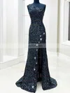 Sheath/Column One Shoulder Sequined Sweep Train Prom Dresses With Split Front #Favs020112356