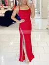 Sheath/Column Cowl Neck Jersey Floor-length Prom Dresses With Split Front #Favs020112359