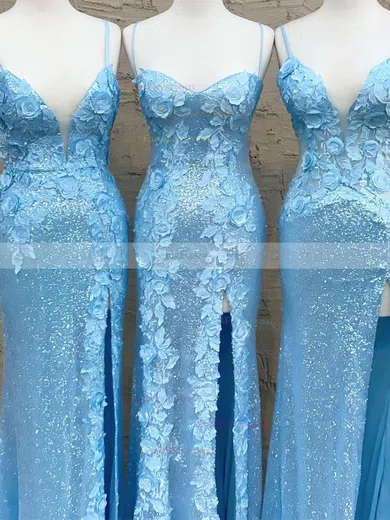 Sheath/Column V-neck Sequined Floor-length Prom Dresses With Split Front #Favs020112367