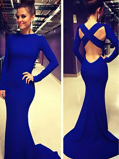 Trumpet/Mermaid Scoop Neck Jersey Sweep Train Prom Dresses #Favs02018992