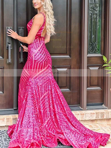 Trumpet/Mermaid V-neck Sequined Sweep Train Prom Dresses #Favs020112393