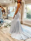 Trumpet/Mermaid V-neck Jersey Sweep Train Prom Dresses With Beading #Favs020112395