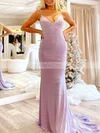 Trumpet/Mermaid V-neck Jersey Sweep Train Prom Dresses With Beading #Favs020112395