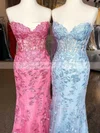 Sheath/Column Sweetheart Lace Tulle Floor-length Prom Dresses With Appliques Lace #Favs020112403